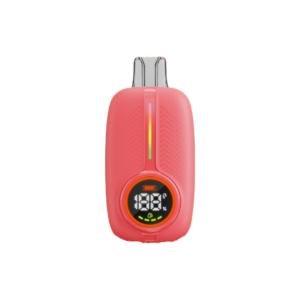 Pink handheld electronic device with a circular LED display at the bottom showing a percentage.
